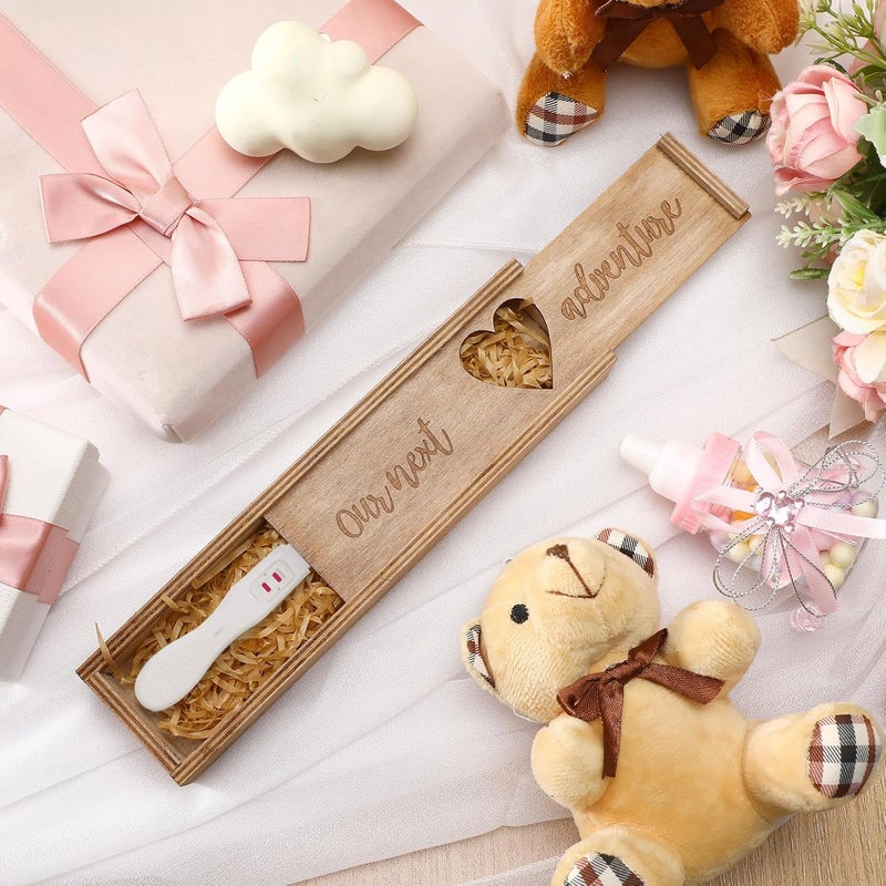 Barydat Pregnancy Test Gifts Box Keepsake Box Pregnancy Announcement for Husband Wooden Baby Reveal Announcements Surprise Ideas Test Holder Baby Souvenir Gifts for Dad Grandma Grandparents(Brown) - Image 3